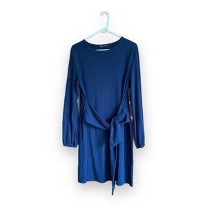 Navy Blue Large Long-Sleeve Dress with Tie Waist